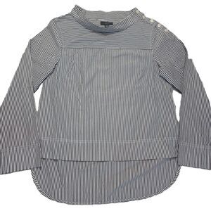 J.Crew Womens Size 4 (S)  Blouse Funnelneck Top Black White Striped Cotton Shirt